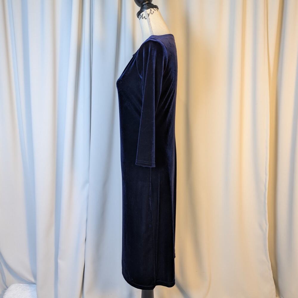 Vintage 90s Kathie Lee Purple Velvet Midi Dress Minimalist Bodycon Cocktail S - Picture 14 of 16